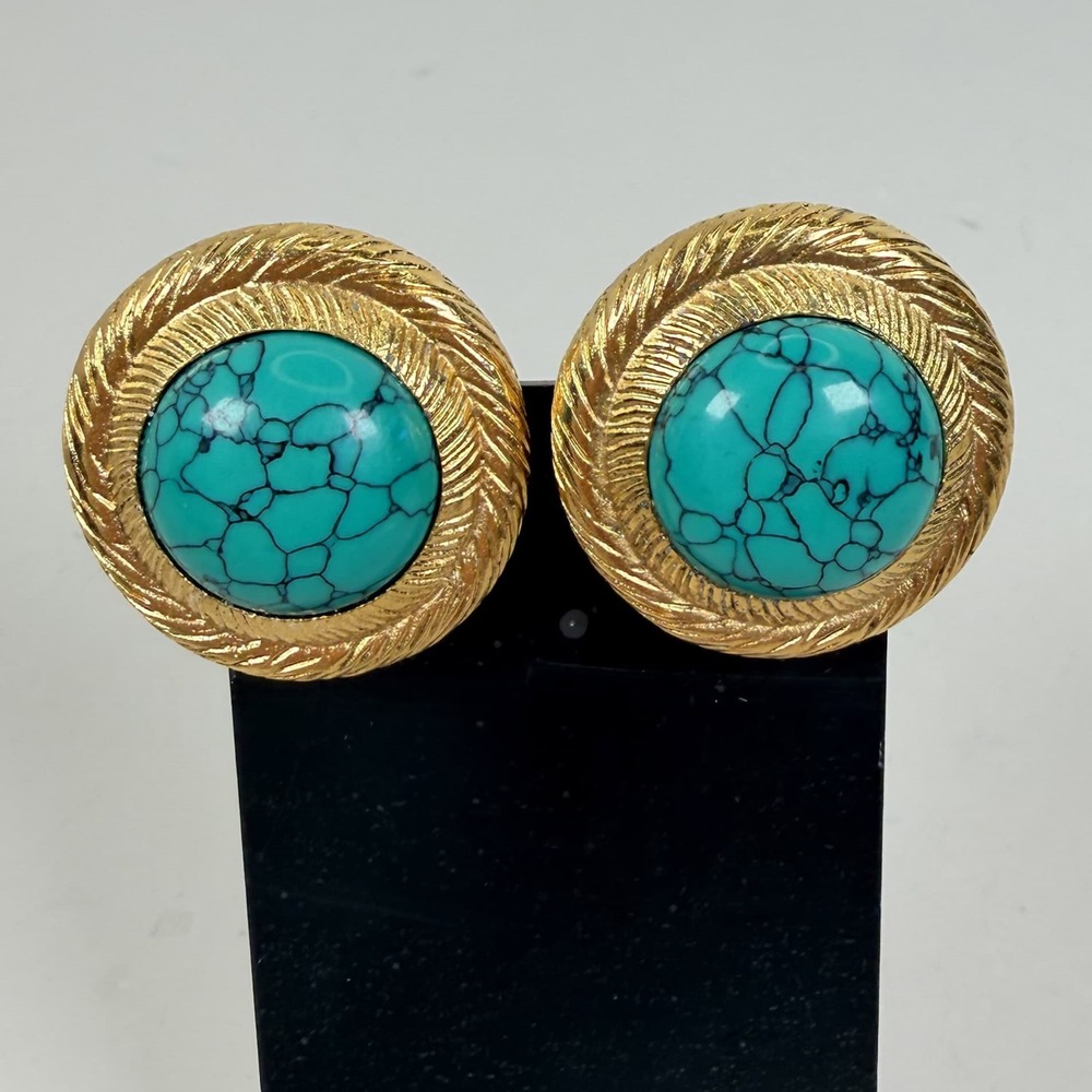 Chanel Turquoise Cabochon Clip-On Earrings